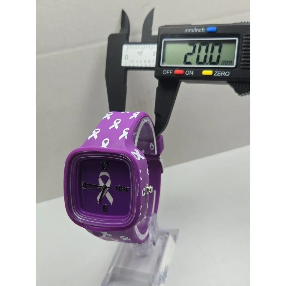 Flex Purple Awareness Ribbon Silicone Unisex Quartz Wristwatch 3 ATM New Battery